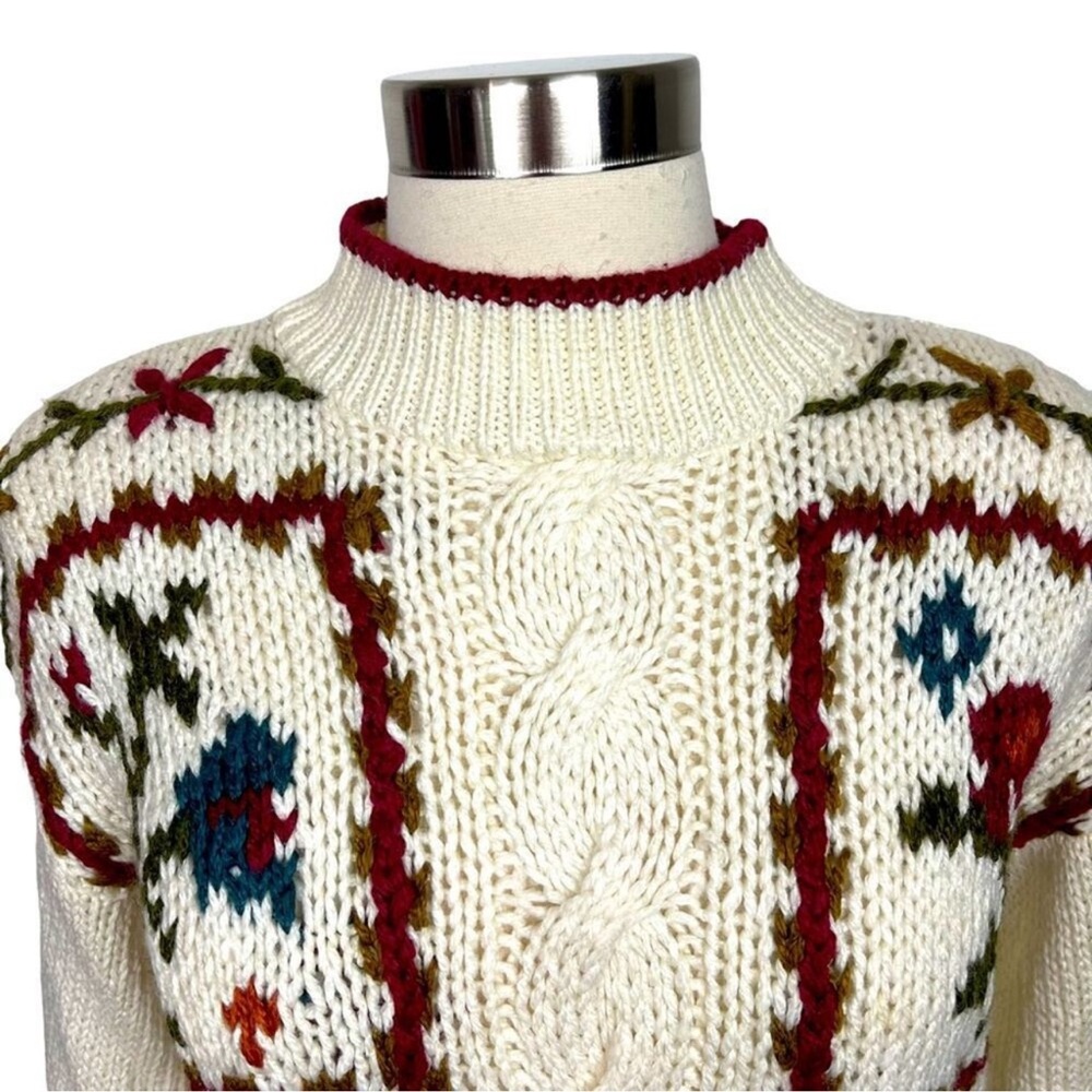 Vintage‎ 80s 90s Floral Embroidered Mock Neck Cottagecore Sweater M - Picture 4 of 9
